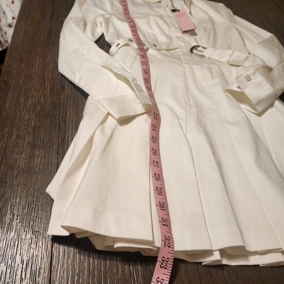 Avec Les Files Belted Cotton Blend Pleated Shirtdress NWT White Size 2 - Picture 3 of 13